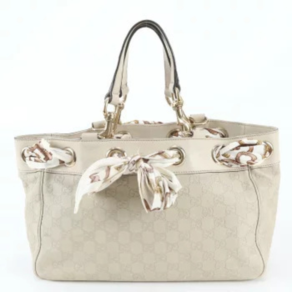 Gucci Guccissima Positano Leather 2Way Shoulder Tote Bag Scarf Beige Tan
